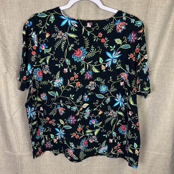 Talbots NEW Women’s 2X Black Multicolor Floral Print Stretch Cotton Knit Top - Picture 2 of 6